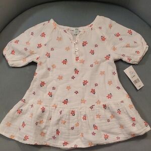dip White Floral Baby Tunic with Coral and Pink Accents